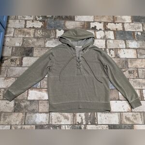 Chance or Fate Women's Large Gray Green Drawstring Hooded Sweatshirt
